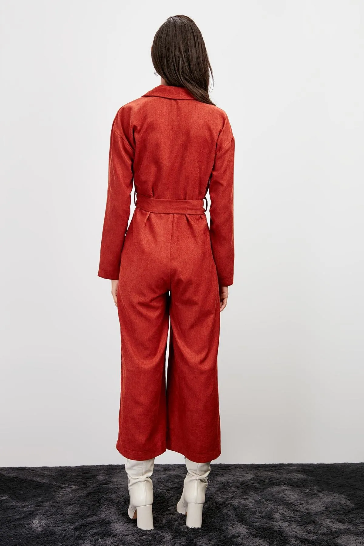 16117 Cinnamon Red Corduroy Jumpsuit