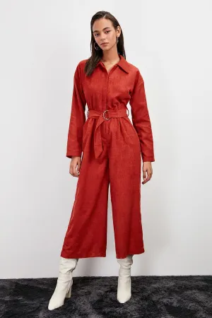 16117 Cinnamon Red Corduroy Jumpsuit