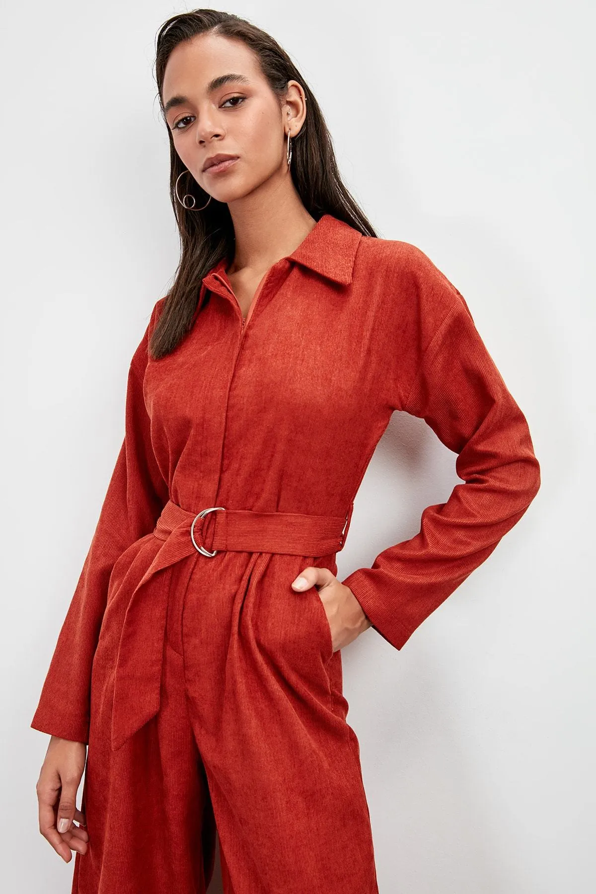 16117 Cinnamon Red Corduroy Jumpsuit