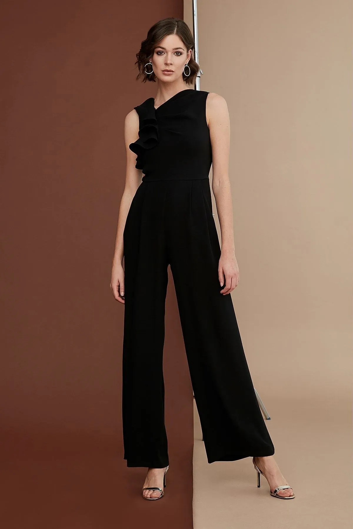 16148 Black Ruffle Detail Jumpsuit