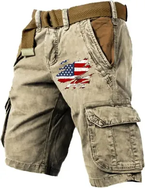 2025 Mens Cargo Shorts Vintage Tactical Shorts USA Flag Printed Outfit with Pockets Hiking Baggy Fishing Bermudas