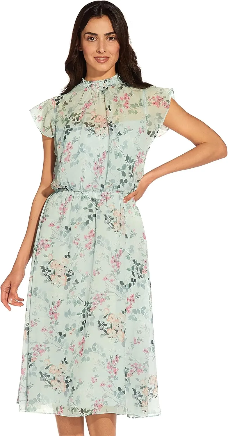 Adrianna Papell Women's Short Printed Chiffon Dress