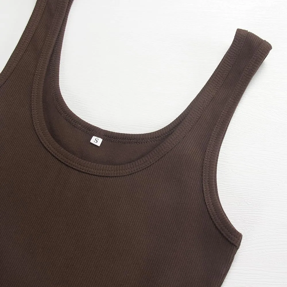 Artfish Women's Sleeveless Cotton Fitted Tank Top Form Fitting Scoop Neck Ribbed Knit Basic Cami Shirts