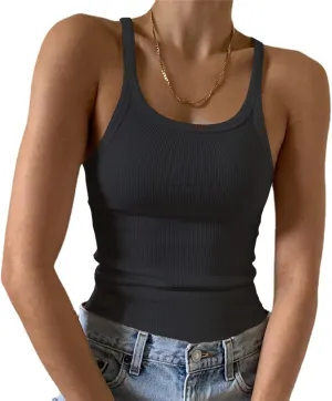 Artfish Women's Sleeveless Tank Top Form Fitting Scoop Neck Ribbed Knit Basic Cami Shirts