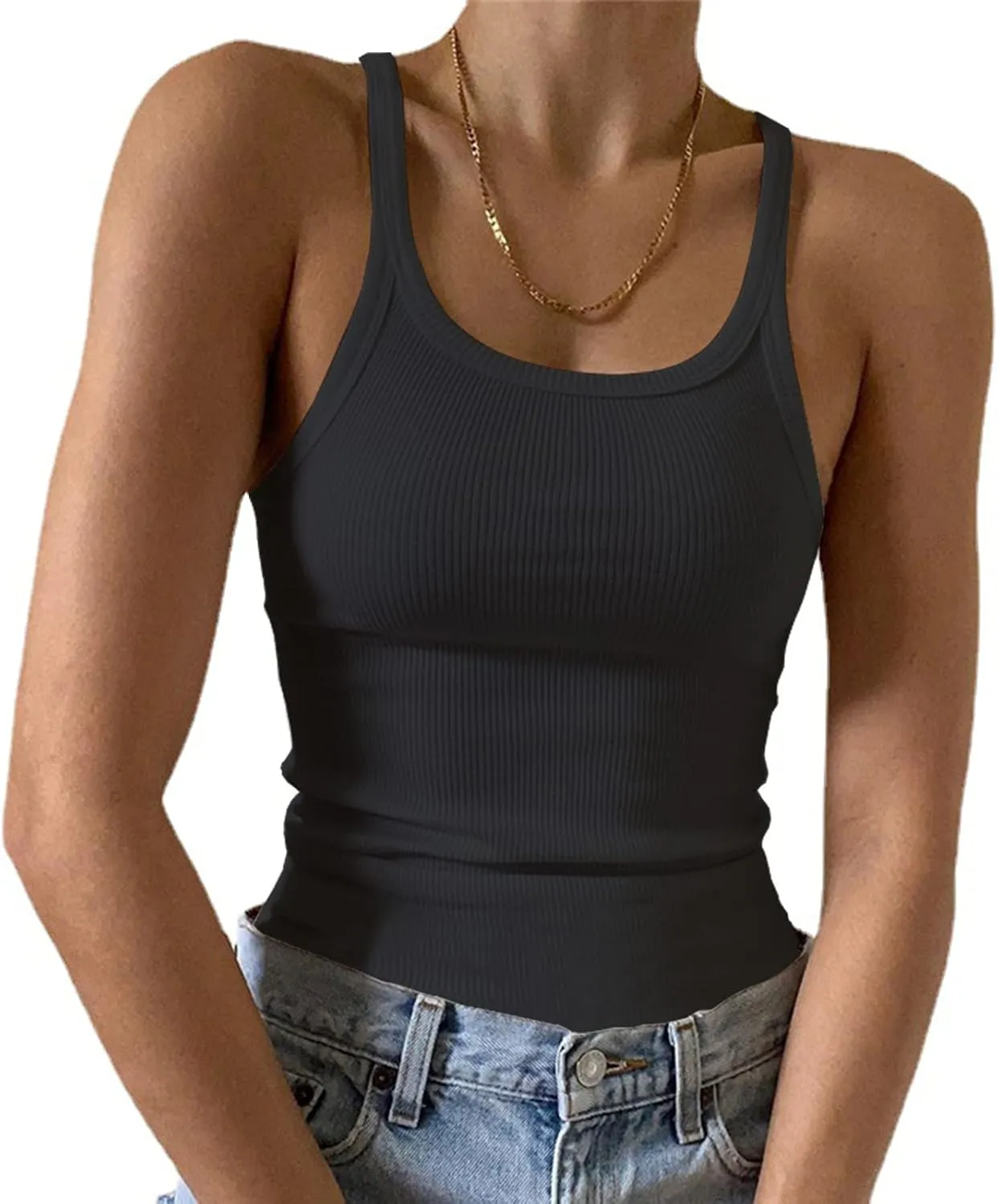 Artfish Women's Sleeveless Tank Top Form Fitting Scoop Neck Ribbed Knit Basic Cami Shirts