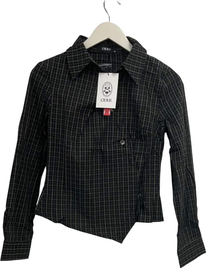 Cider Black 100% Cotton Collar Checked Shirt UK XS