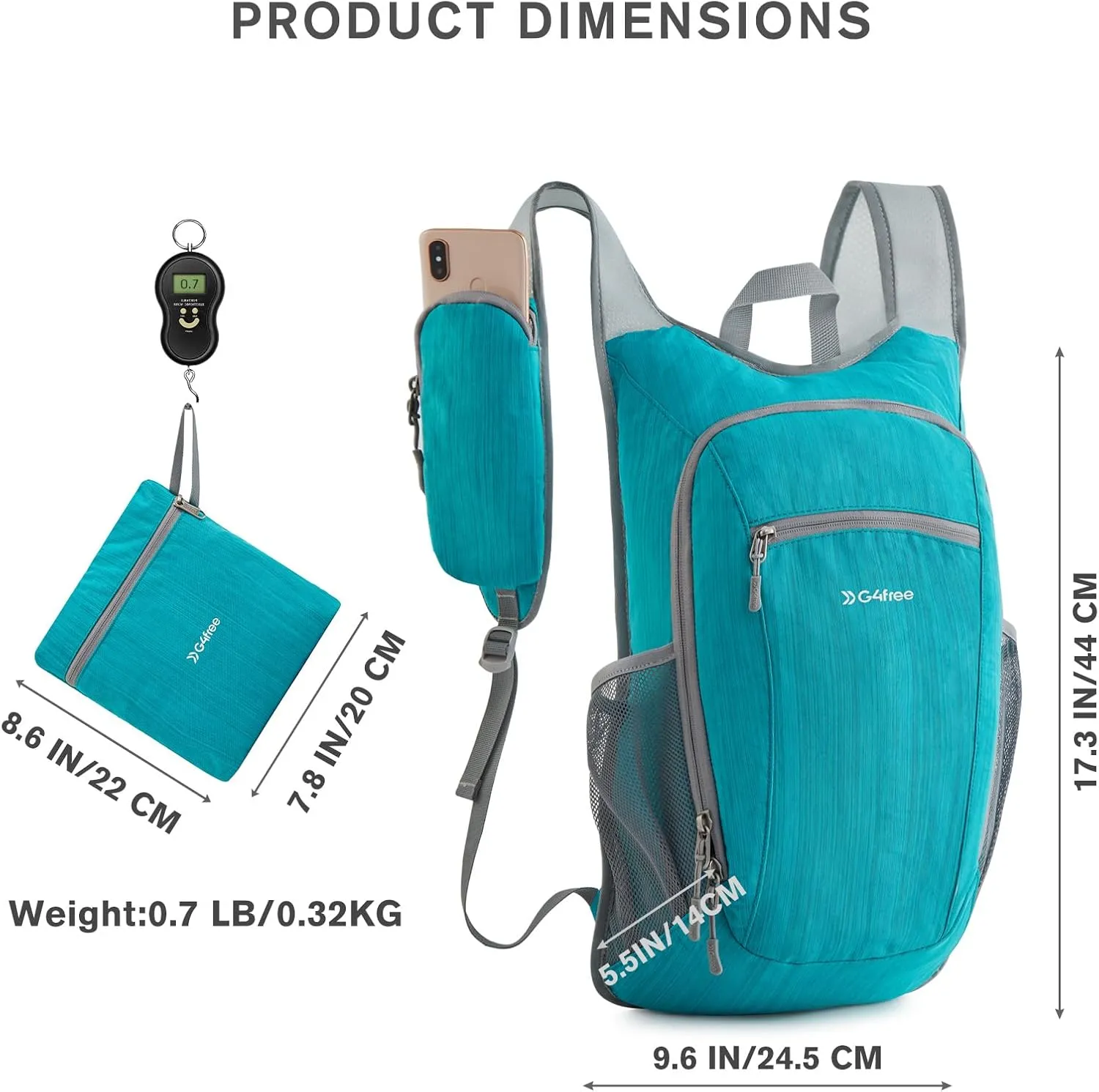 G4Free 15L Hiking Daypack Lightweight Travel Backpack Packable Outdoor Casual Foldable Shoulder Bag (Peacock Blue)