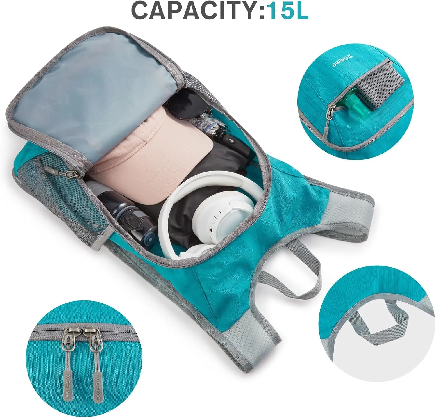G4Free 15L Hiking Daypack Lightweight Travel Backpack Packable Outdoor Casual Foldable Shoulder Bag (Peacock Blue)