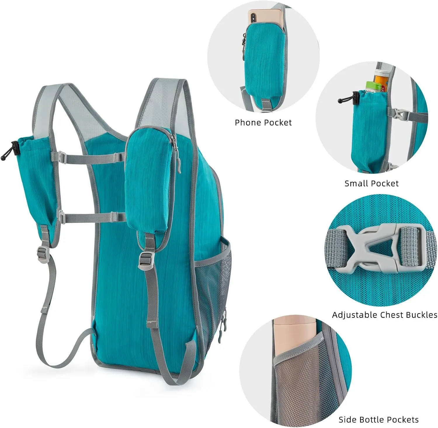 G4Free 15L Hiking Daypack Lightweight Travel Backpack Packable Outdoor Casual Foldable Shoulder Bag (Peacock Blue)
