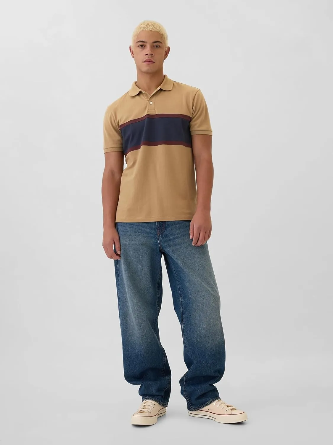 GAP Men's Striped Stretch Pique Polo Shirt