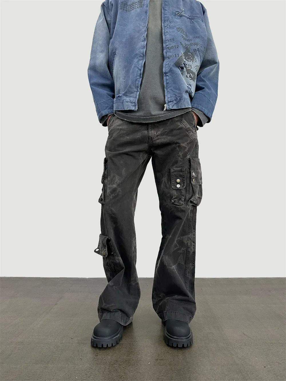 Halloy™ Heavy Washed Distressed Tie-dyed Cargo Pants