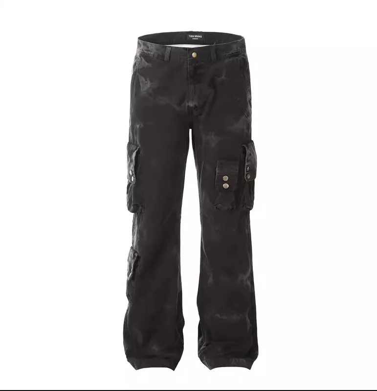 Halloy™ Heavy Washed Distressed Tie-dyed Cargo Pants