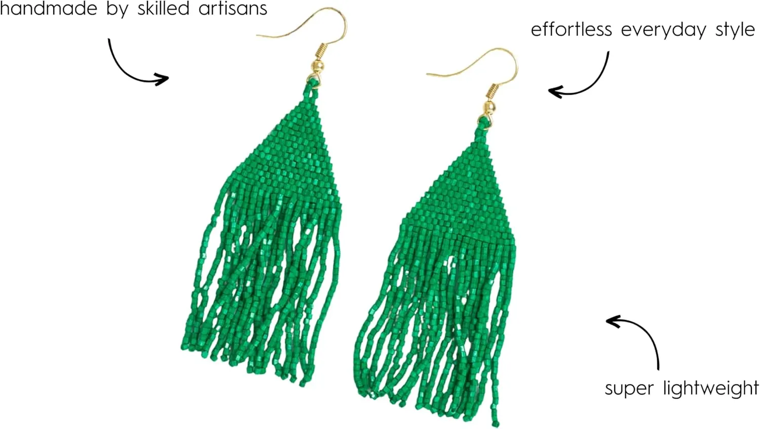 INK ALLOY Beaded Earrings for Women Dangling, Lexie Medium Fringe Colorful Seed Bead Tassel Boho Earrings, Hypoallergenic Handmade Jewelry for the Modern Bohemian, 3.25-Inch Length