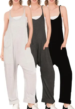 Jumpsuits for Women 3 PACK Casual Summer Rompers Sleeveless Loose Spaghetti Strap Baggy Overalls Jumpers with Pockets