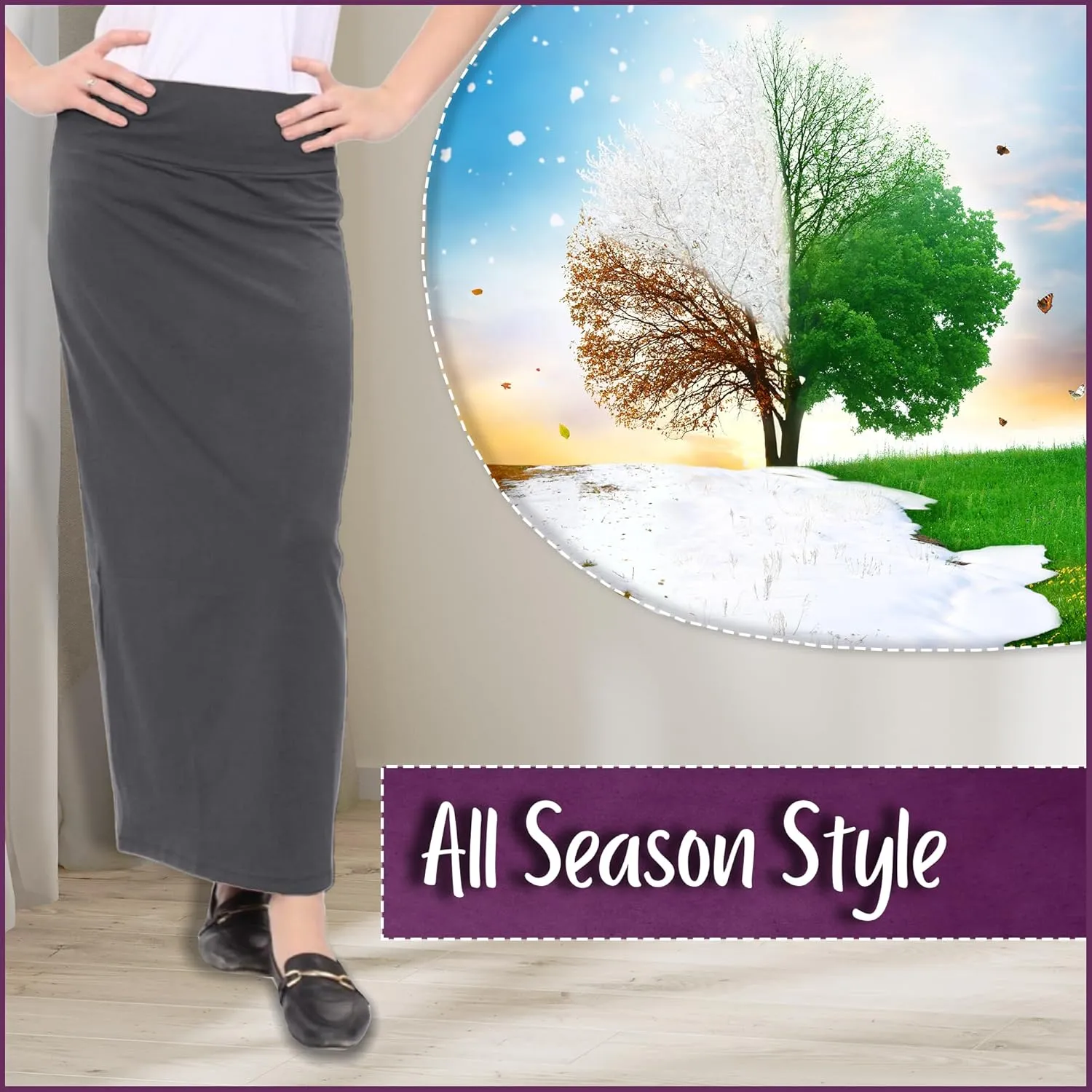 Kosher Casual Women's Modest Cotton Stretch Long Maxi Pencil Skirt