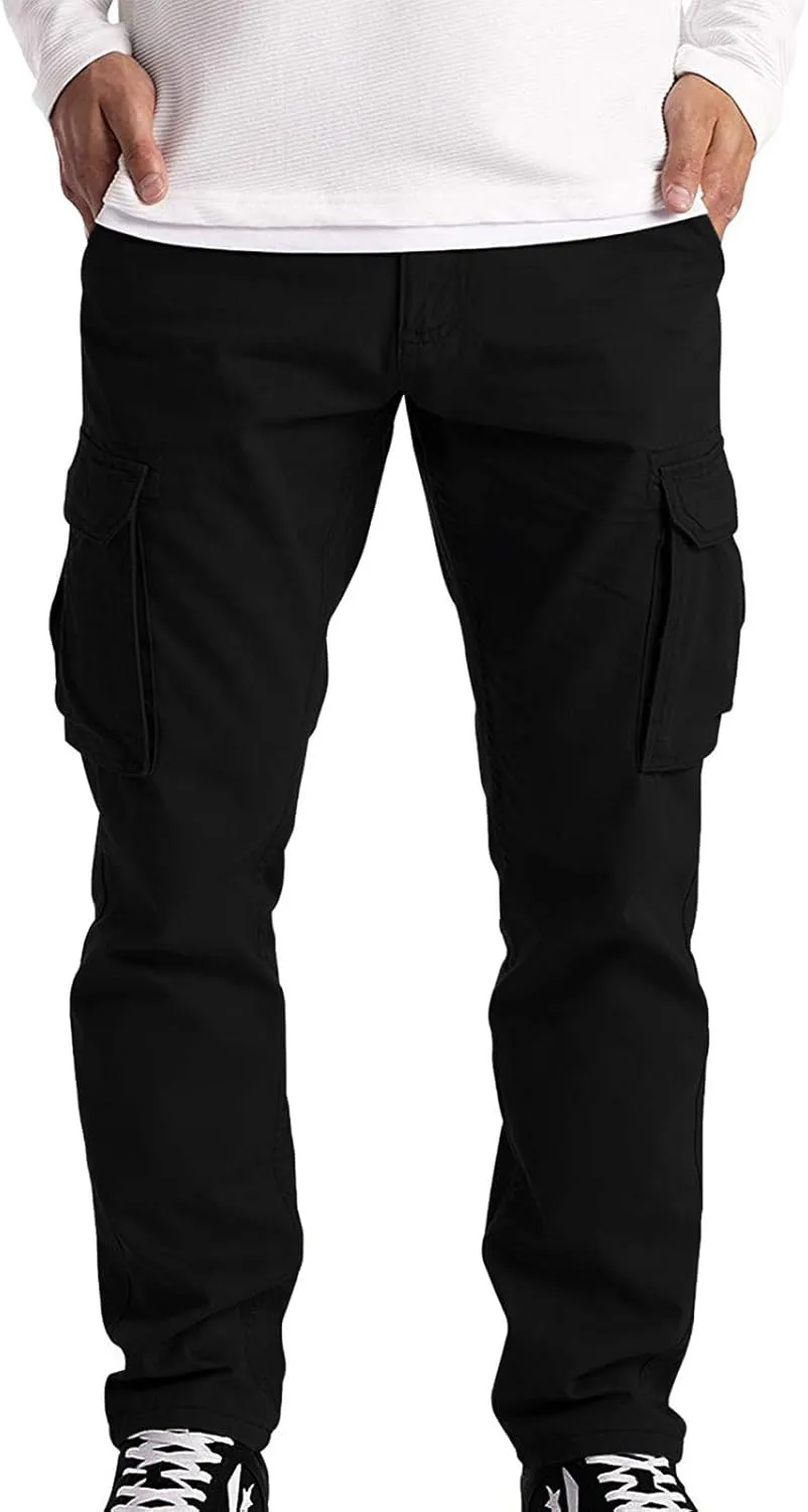 Mens Cargo Pants Slim-Fit Stretch Straight Leg Sweatpants Lightweight Hiking Pants Workout Athletic Pants with Zipper Pockets