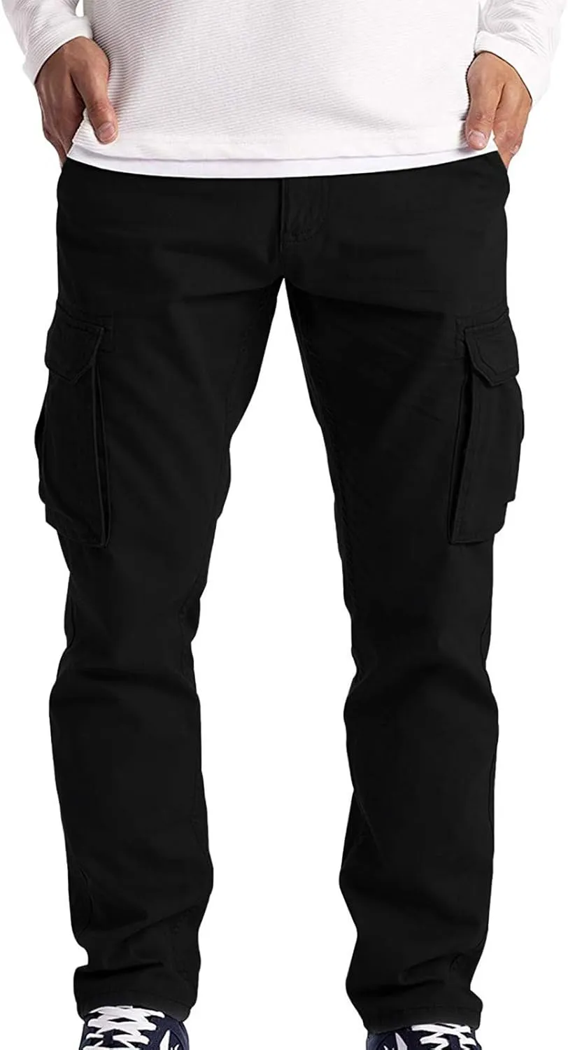 Mens Cargo Pants Slim-Fit Stretch Straight Leg Sweatpants Lightweight Hiking Pants Workout Athletic Pants with Zipper Pockets