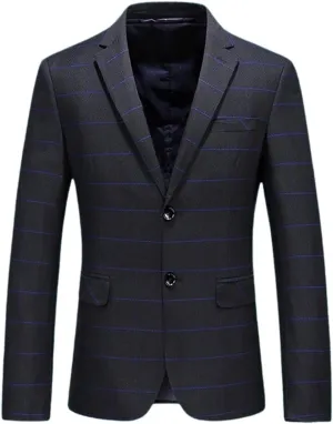 Men's Checked Blazer Two Buttons Jacket Plaid Suit Coat for Formal Casual