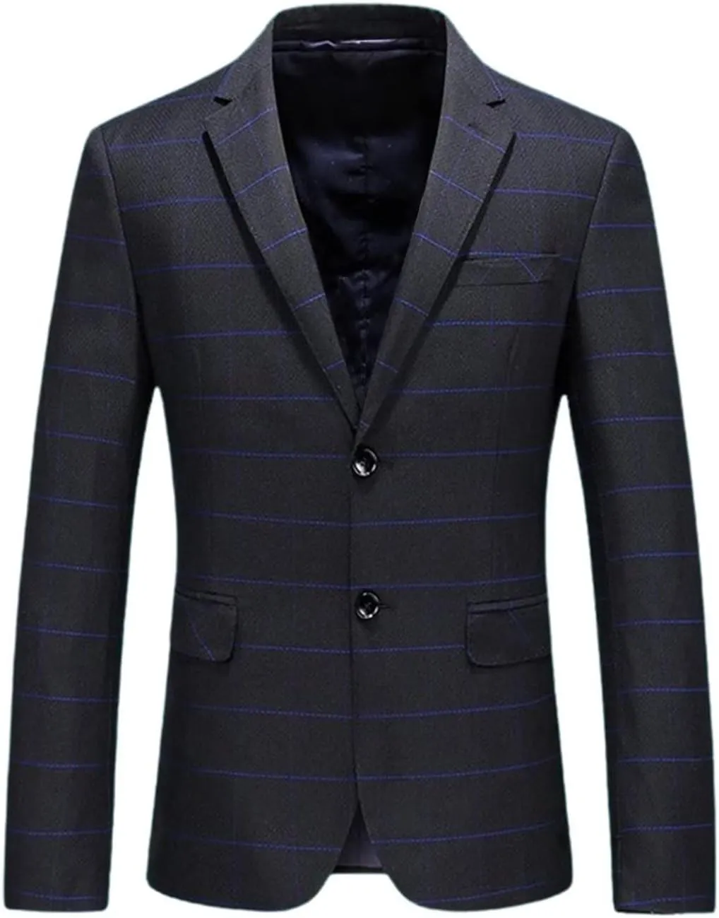 Men's Checked Blazer Two Buttons Jacket Plaid Suit Coat for Formal Casual