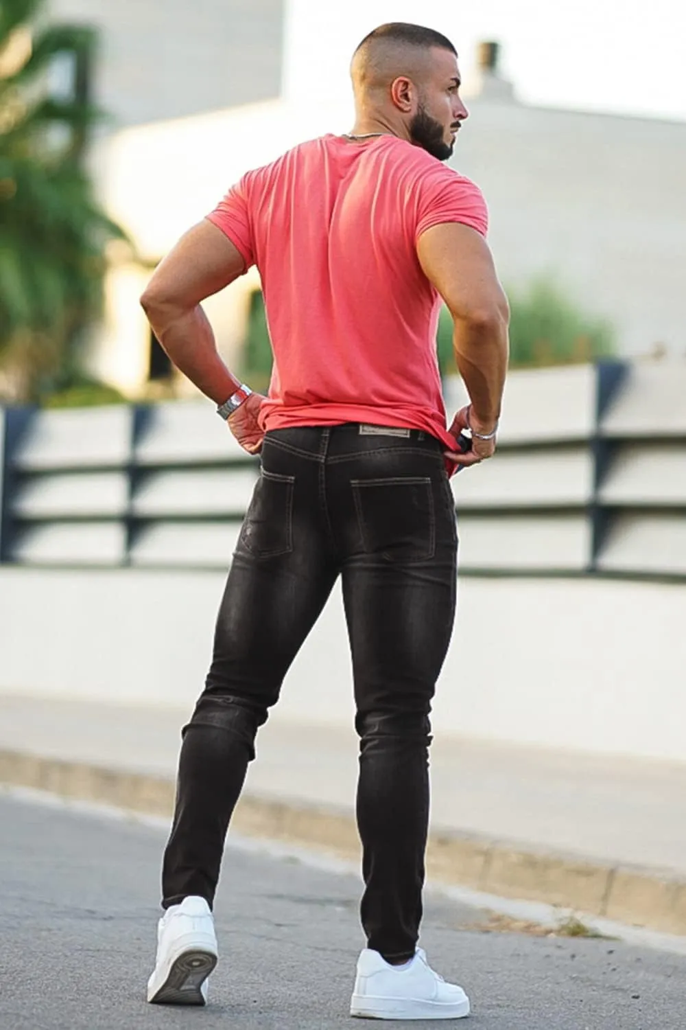 Men's Classic Slim Fit Stretchy Jeans for Men Skinny Flex Denim Pants Ripped Designer