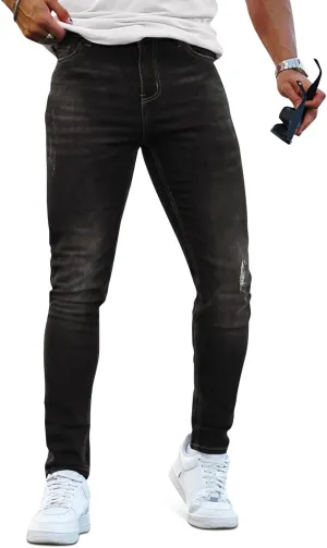 Men's Classic Slim Fit Stretchy Jeans for Men Skinny Flex Denim Pants Ripped Designer
