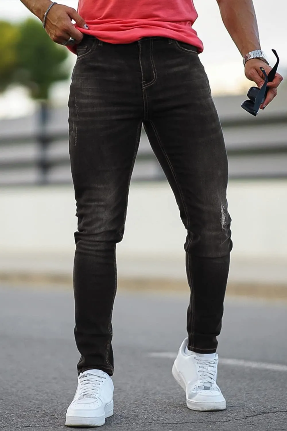 Men's Classic Slim Fit Stretchy Jeans for Men Skinny Flex Denim Pants Ripped Designer