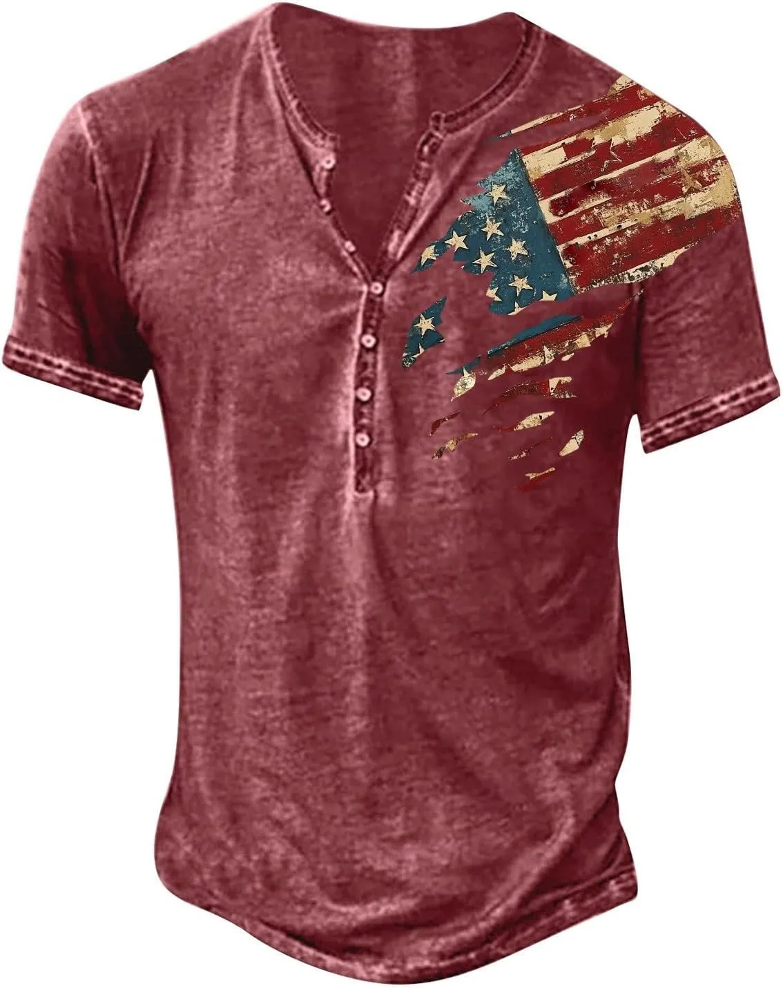 Mens Cotton Henley Shirts Short Sleeve Casual Muscle Gym Slim Fit T-Shirts Summer Button 4th of July Shirts Funny