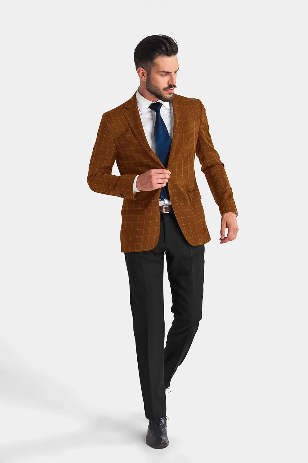 Men's Plaid Checked Cotton Blazer 2 Button Jacket Regular Long Sleeve Daily Fit Suit Business Lightweight Casual Sport Coat