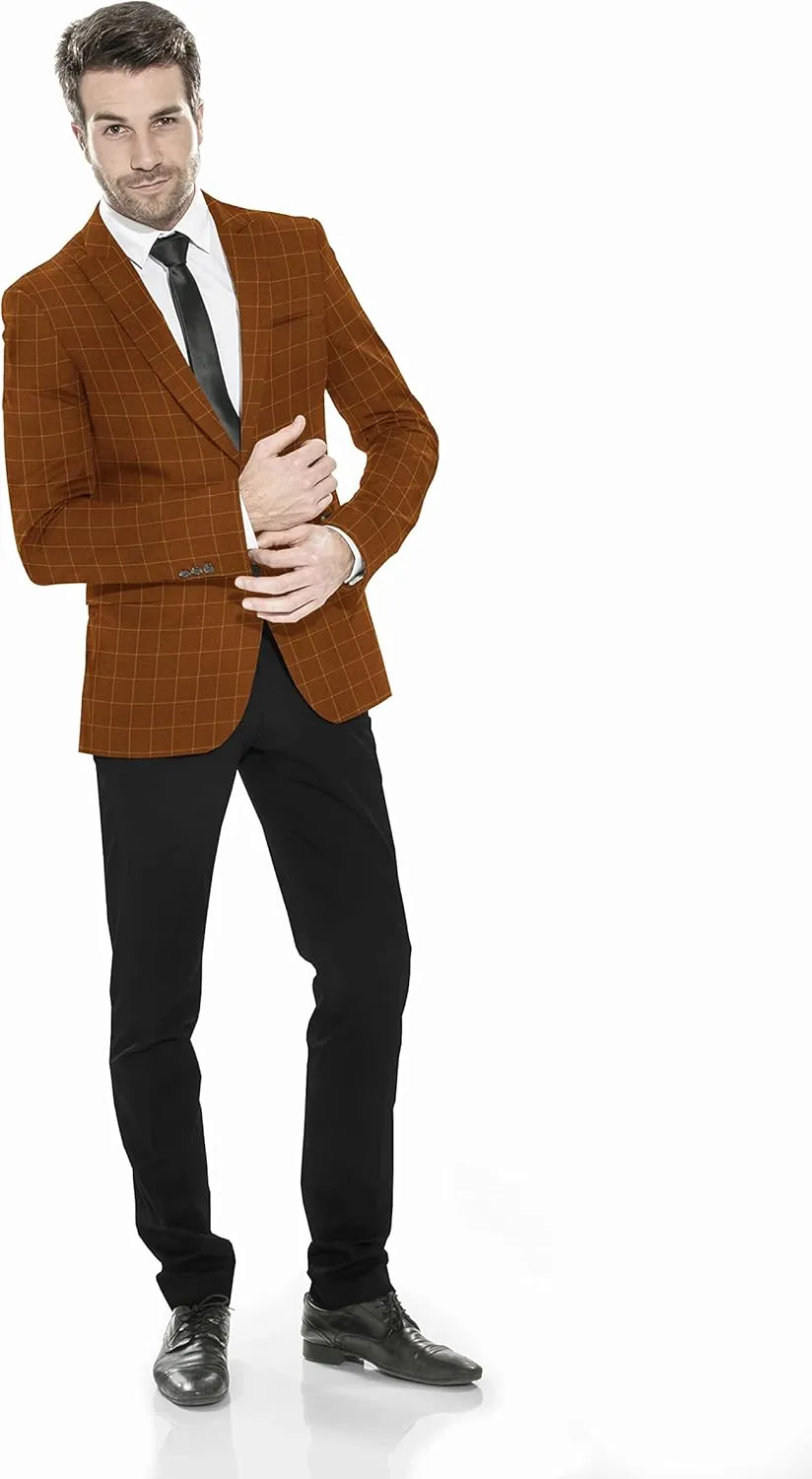 Men's Plaid Checked Cotton Blazer 2 Button Jacket Regular Long Sleeve Daily Fit Suit Business Lightweight Casual Sport Coat