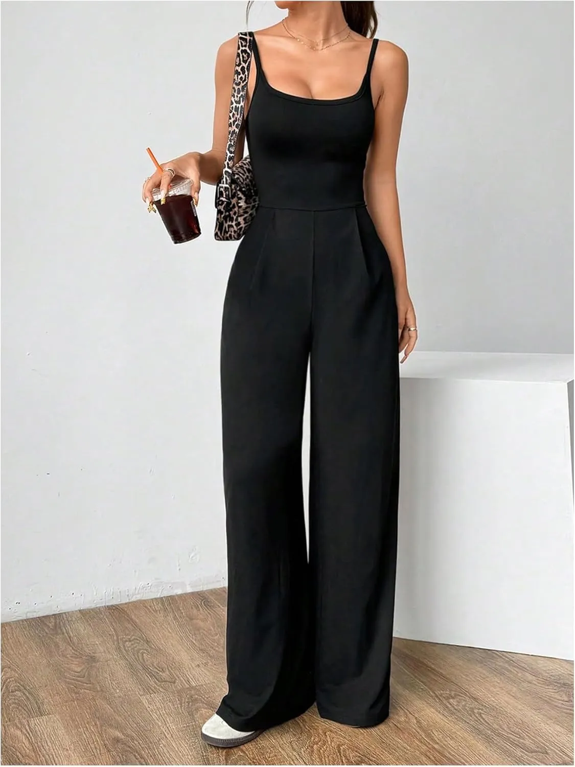 Milumia Women's Spaghetti Straps Backless Jumpsuit Wide Leg Long Pants Overalls