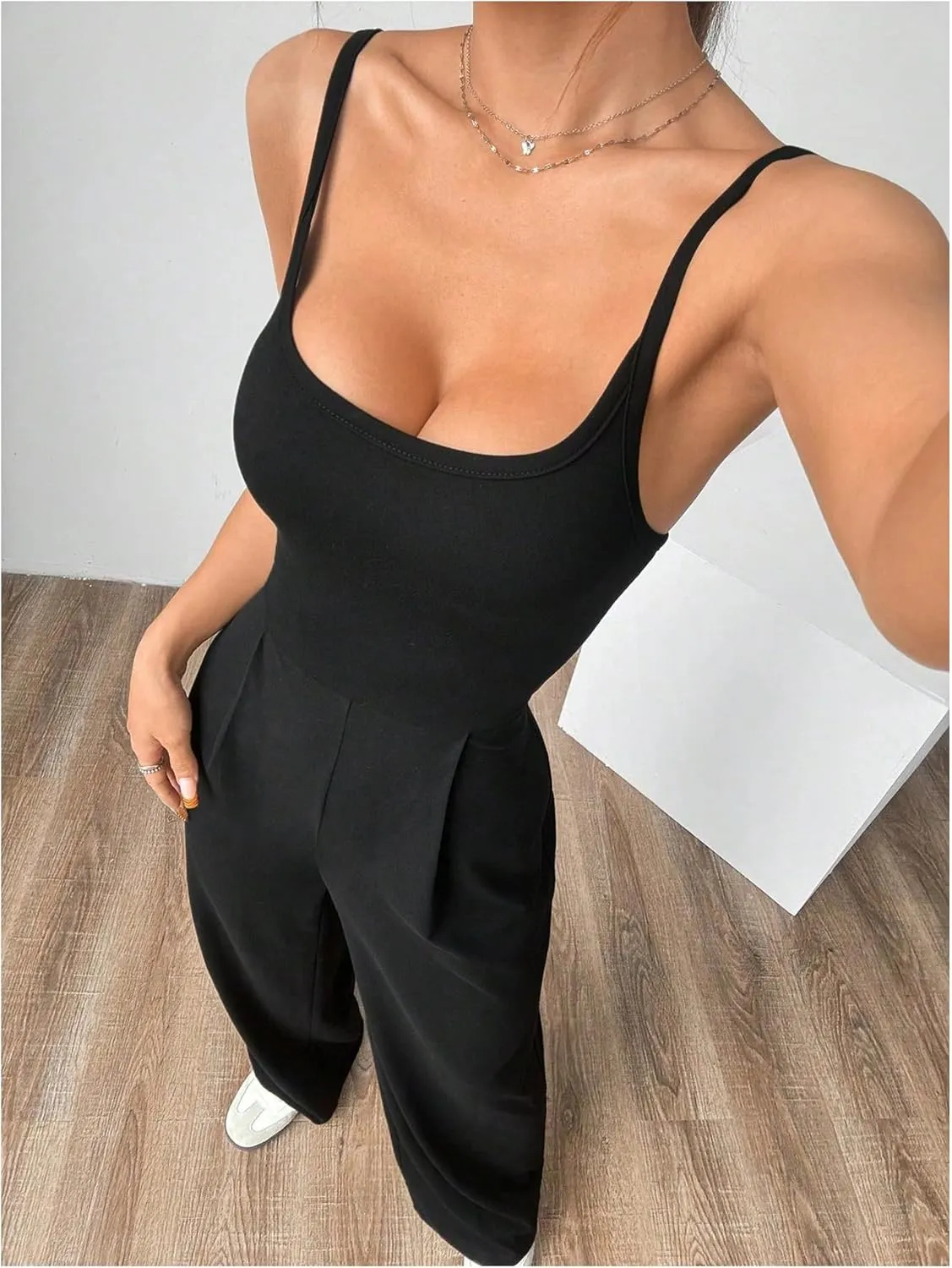 Milumia Women's Spaghetti Straps Backless Jumpsuit Wide Leg Long Pants Overalls