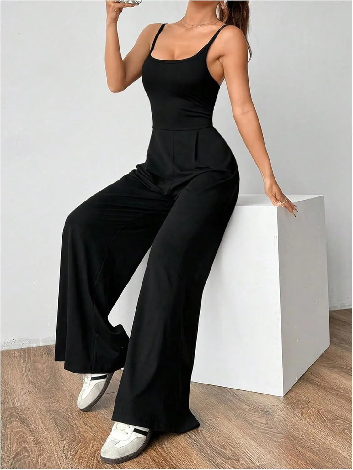 Milumia Women's Spaghetti Straps Backless Jumpsuit Wide Leg Long Pants Overalls