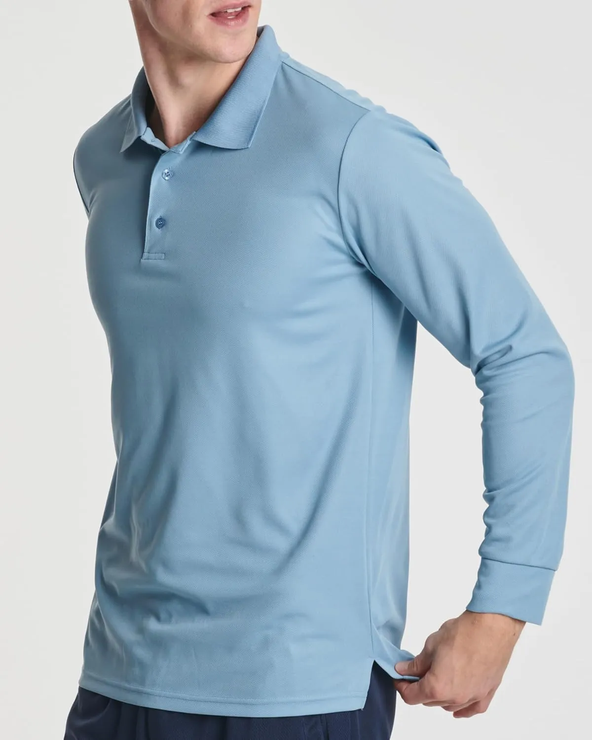 Real Essentials 3 Pack Men's Dry Fit Long-Sleeve Active Polo Shirt Casual Performance Golf (Available in Big & Tall)