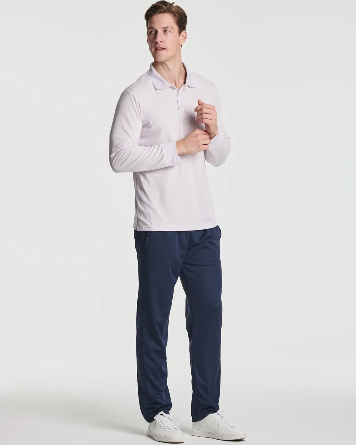 Real Essentials 3 Pack Men's Dry Fit Long-Sleeve Active Polo Shirt Casual Performance Golf (Available in Big & Tall)