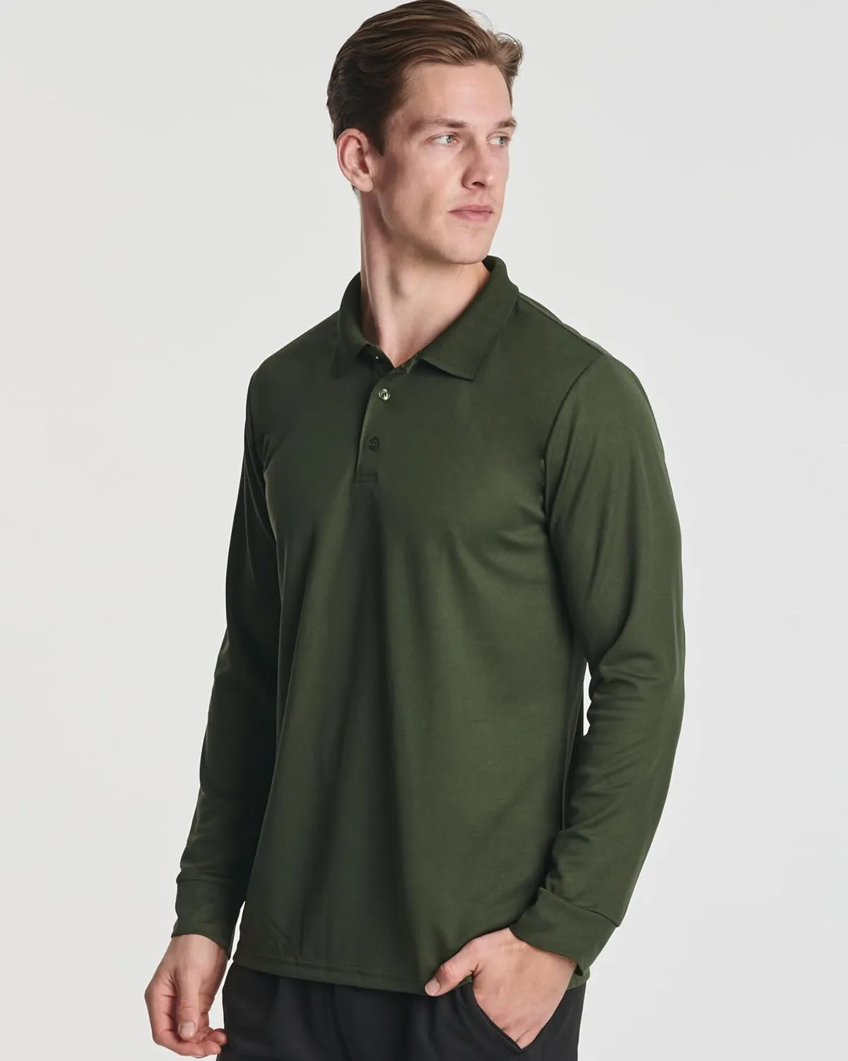 Real Essentials 3 Pack Men's Dry Fit Long-Sleeve Active Polo Shirt Casual Performance Golf (Available in Big & Tall)