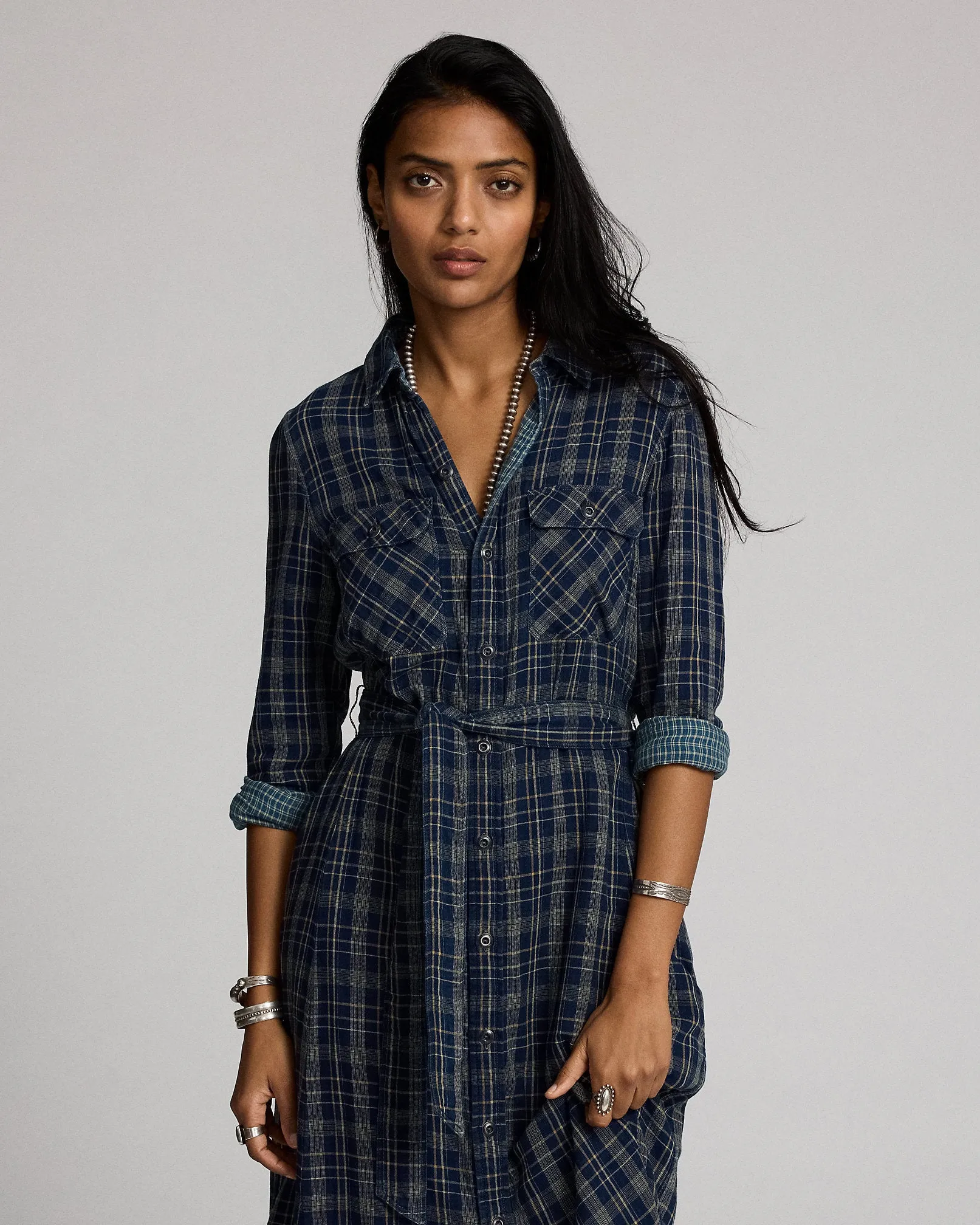 RRL Indigo Plaid Double-Faced Shirtdress