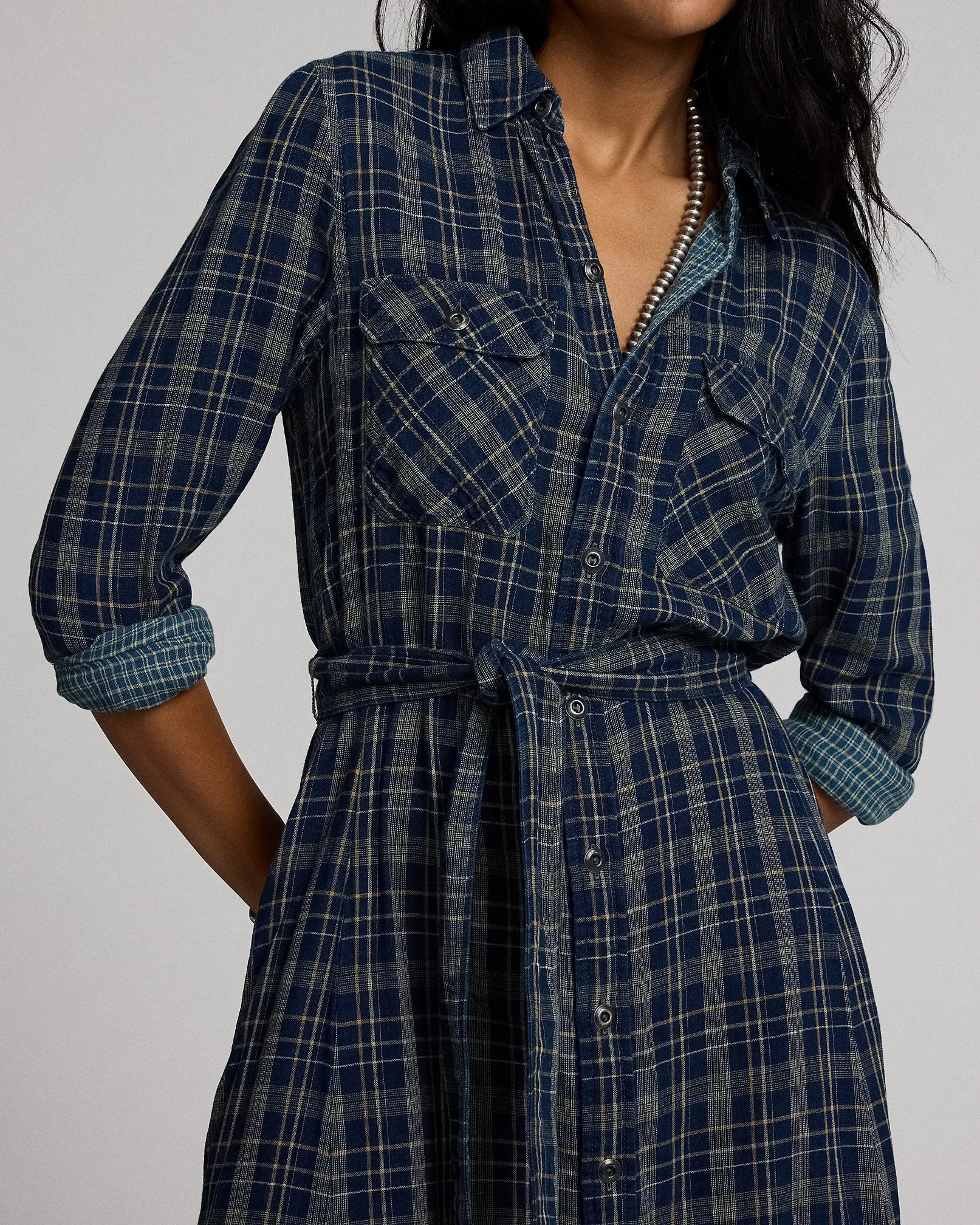 RRL Indigo Plaid Double-Faced Shirtdress