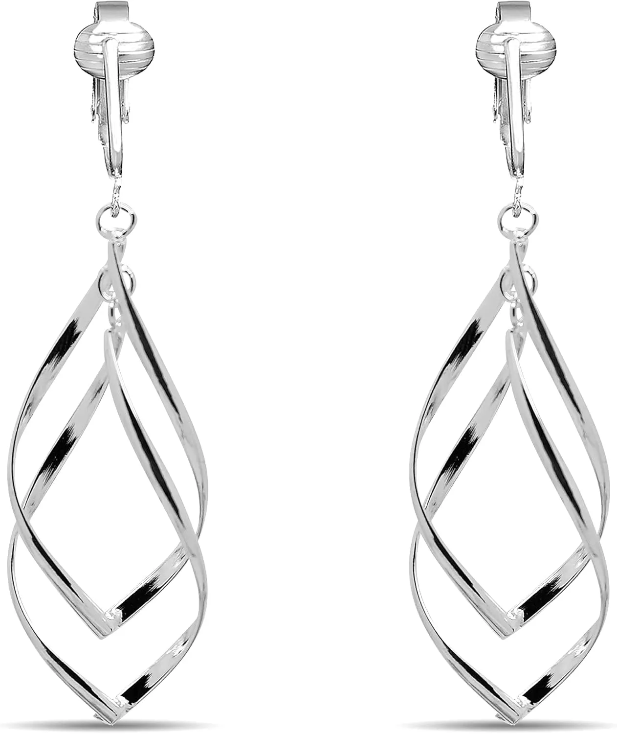 Silver Clip On Earrings For Women, They Look Pierced, Don't Pinch & Won't Fall Off, Hypoallergenic & Lightweight
