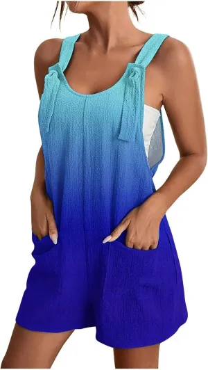 Summer Jumpsuits for Women 2025 Casual Sleeveless Short Overalls Loose Fit Adjustable Straps Rompers with Pockets