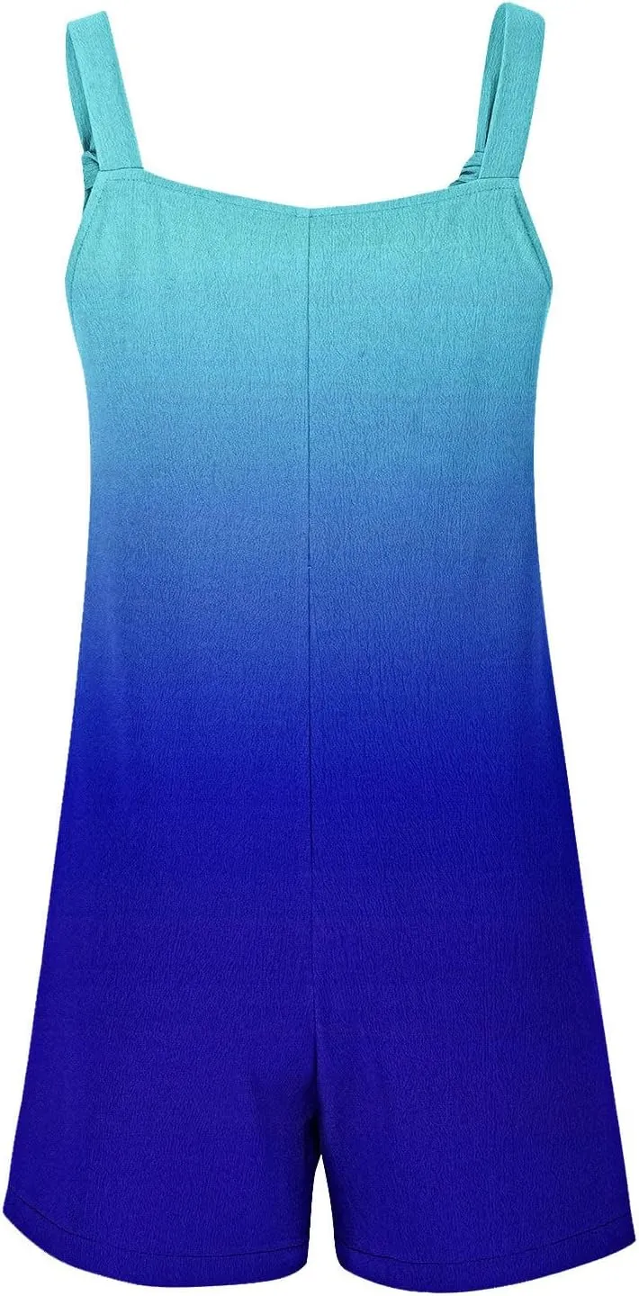 Summer Jumpsuits for Women 2025 Casual Sleeveless Short Overalls Loose Fit Adjustable Straps Rompers with Pockets