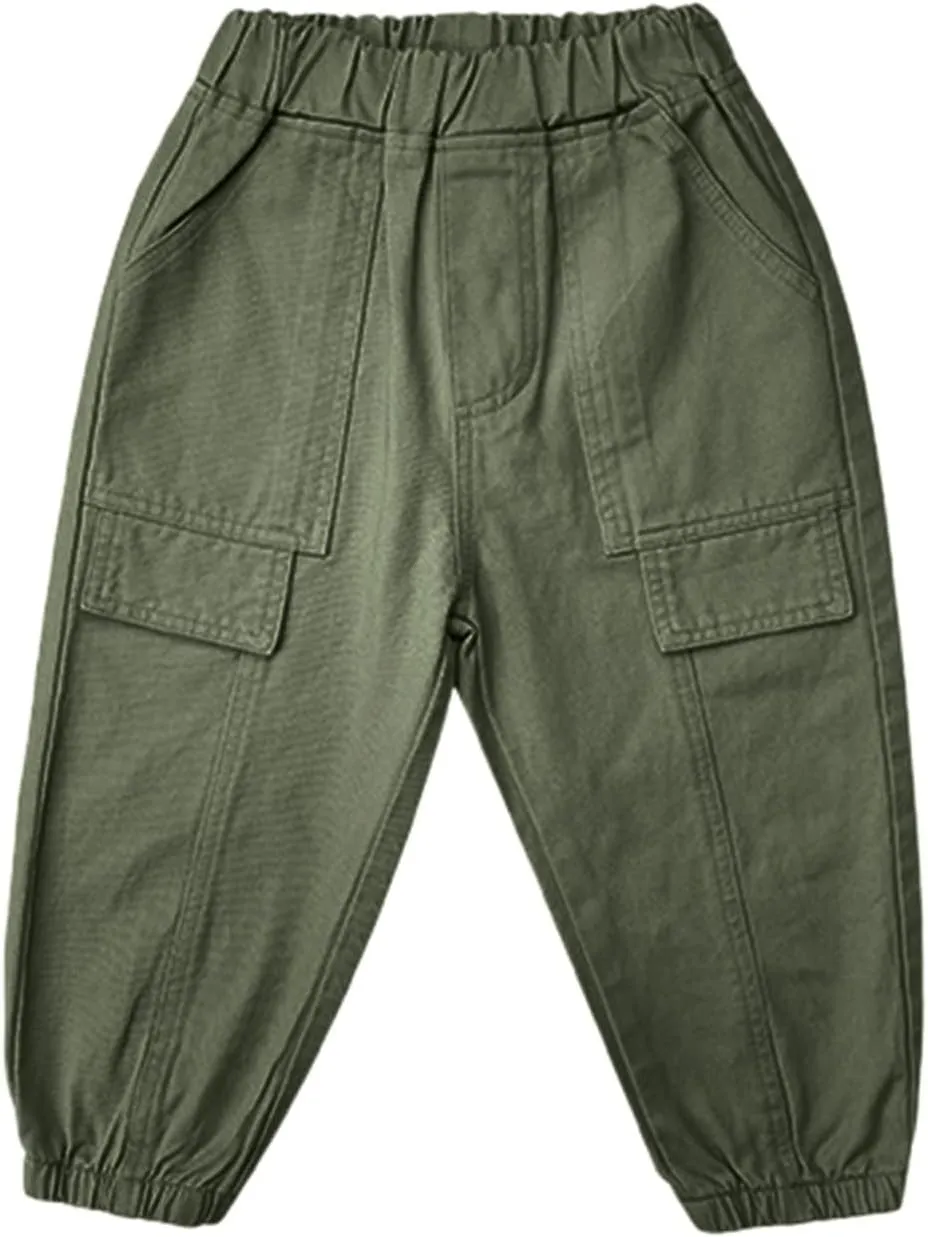 Toddler Boys Cargo Pants Baby Cotton Pull on Jogger Kids Solid Color Elastic Waist Sweatpants Fall Outfits Baby Girl