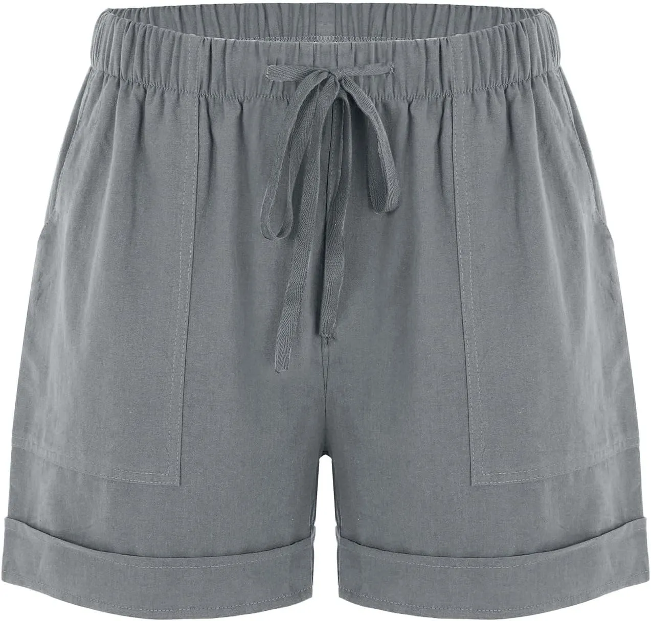 Women Casual Cotton Linen Shorts Drawstring Comfy Elastic Waist Shorts Summer Pull On Short with Pockets(S-3XL)