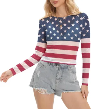 Women Mesh Printed Crop Top Shirt Long-Sleeved Slim Cool T-Shirts Modern Punk Street Tops