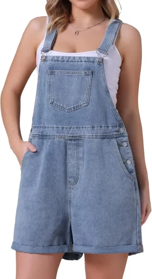 Women's Denim Overalls Shorts Adjustable Straps Loose Fit Summer Jean Romper Jumpsuit