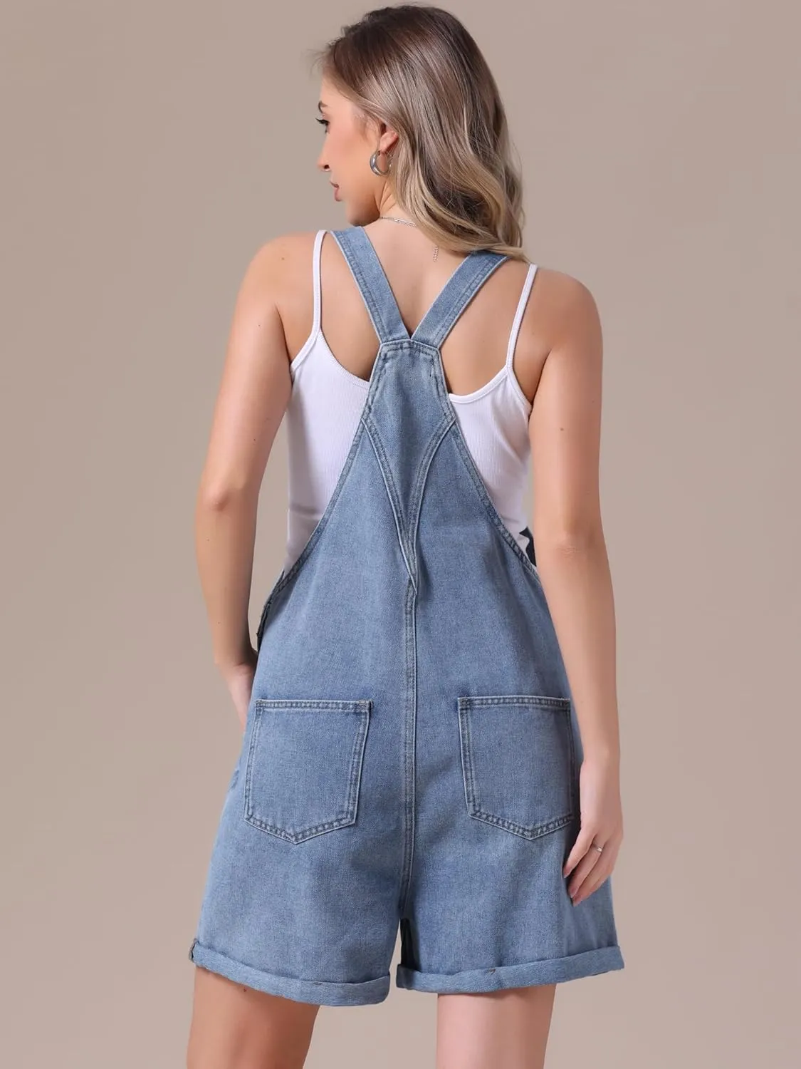 Women's Denim Overalls Shorts Adjustable Straps Loose Fit Summer Jean Romper Jumpsuit