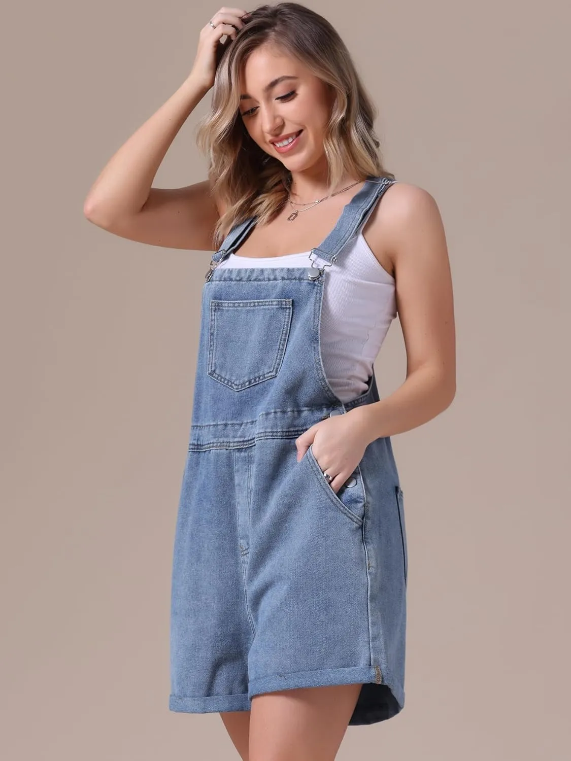 Women's Denim Overalls Shorts Adjustable Straps Loose Fit Summer Jean Romper Jumpsuit