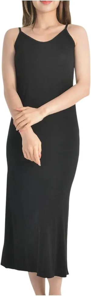 Womens Long Slip Dress Soft Modal Spaghetti Strap Underdress Sleepwear Casual Loungewear Nightgown Comfortable Stretch